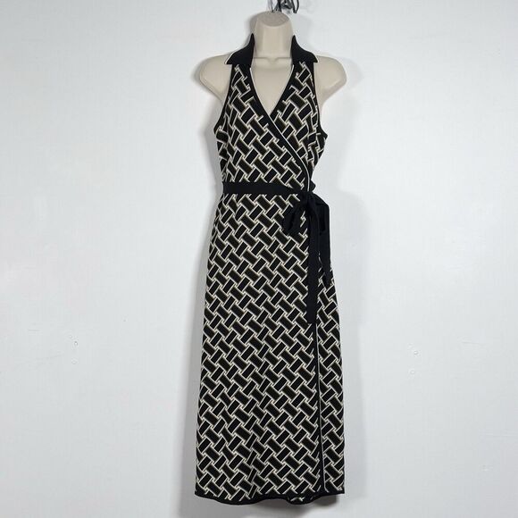 Diane Von Furstenberg For Target Knit Collared Wrap Dress Sz S Black Sleeveless - Picture 2 of 14